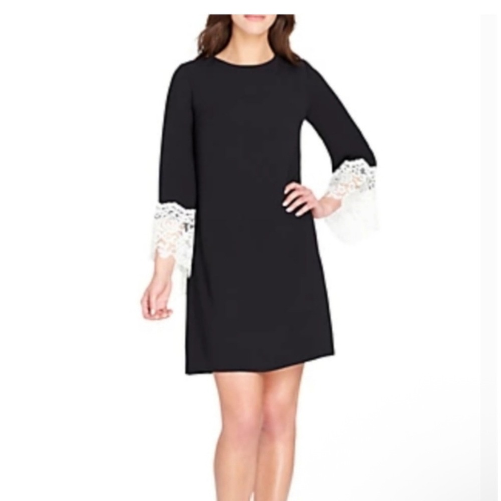 Tahari Arthur S. Levine Black Dress Lace Bell‎ Sleeve Cocktail Party size 4
